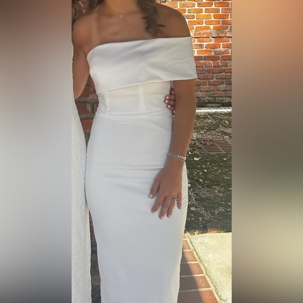 White Structured One Shoulder Sheath Dress